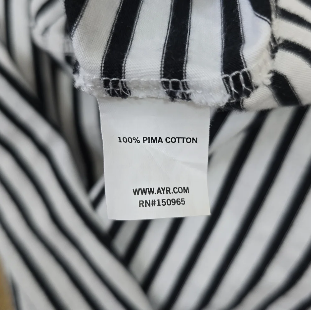 AYR Black and White Striped Crewneck Long Sleeve T-shirt Extra Small - Picture 7 of 8